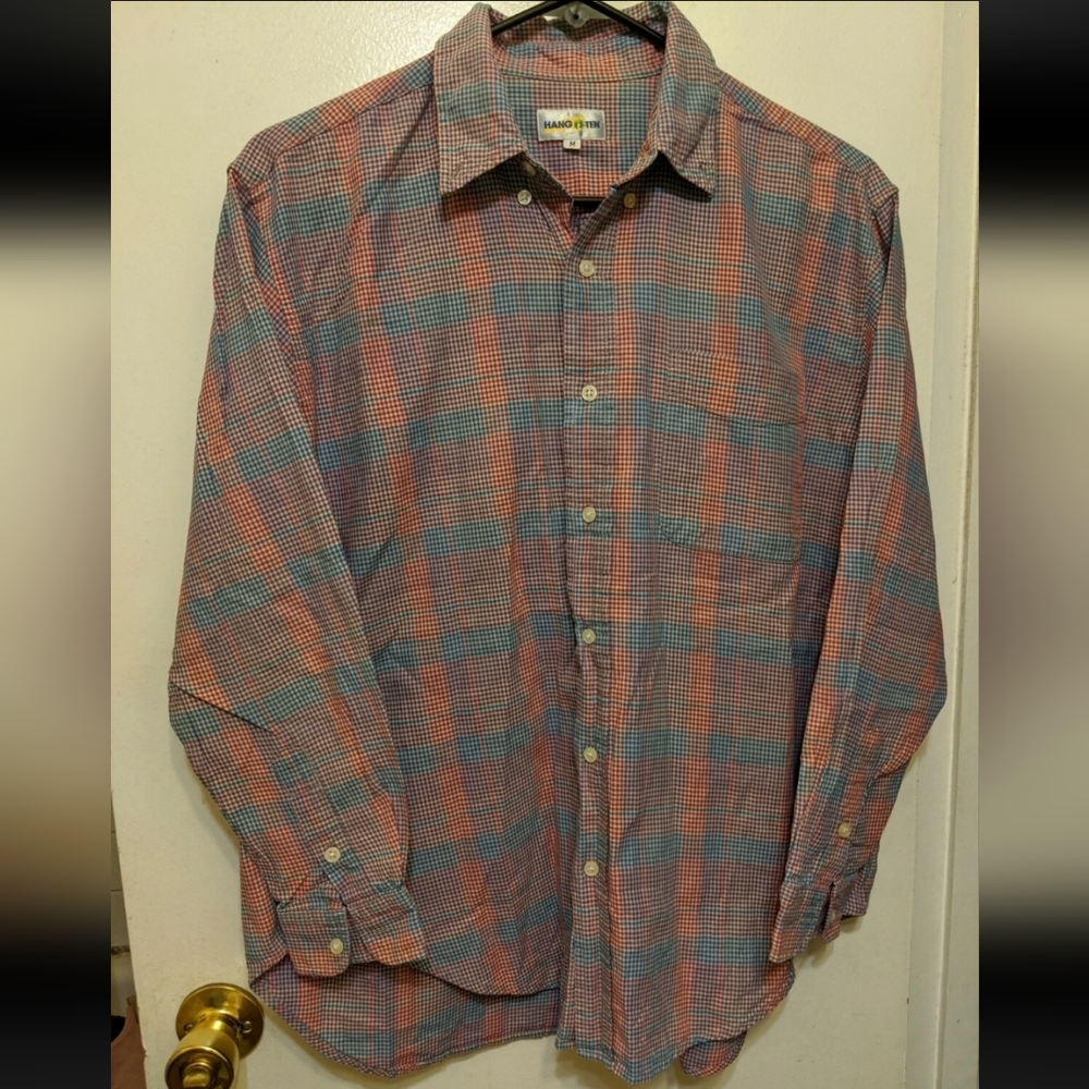 Hang Ten Red and Blue Plaid Button Down Shirt Slim Fit Med. Vintage
